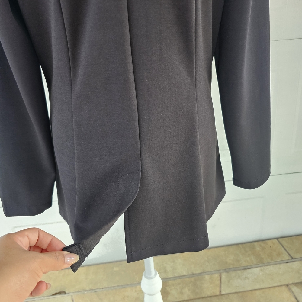 Genhoo Black Blazer Jacket Women’s Longline Chic Minimalist Gold Zip Pockets L - Picture 5 of 12